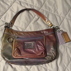 COACH Multitone Iridescent Leather Hobo in Brown, Purple, Gold